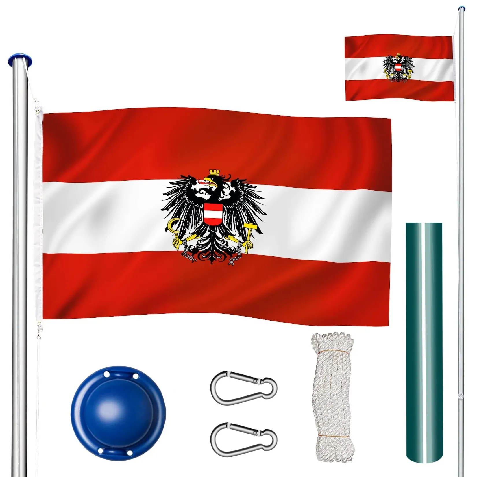 tectake® Fahnenmast, aus Aluminium, 6,25 m, inklusive Seilzug und Bodenhülse