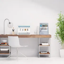 Relaxdays Zeitschriftenhalter Metall, 4 Fächer, Dokumentenablage Büro, HBT: 43x33x18 cm, Magazinhalter, Briefe, Silber