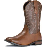 IUV Cowboy-Stiefel für Herren, strapazierfähig, klassisch, bestickt, quadratische Zehenpartie, traditionelle Stiefel, Braun, 42 EU - 42 EU
