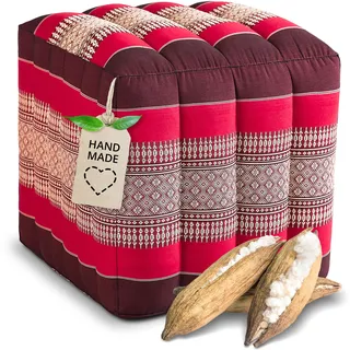 Livasia Würfelkissen quadratisch - 40x40x40cm - Sitzhocker mit organischem Kapok, Sitzpouf, Lagerungswürfel viereckig, Bodenkissen Hocker Fußbank Fußhocker handgefertigt (Rubinrot)
