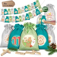 KESSER KESSER® Adventskalender zum Befüllen 24 Jutebeutel Gedruckte Stoffbeutel Kinder Weihnachtskalender zum Selber Befüllen Inkl.. 24x Schildchen + 1 Großer Aufbewahrungsbeutel Stoff