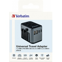 Verbatim Universal-Reiseadapter UTA-03, Reisestecker - schwarz/silber, 2x USB-A, 3x USB-C