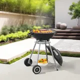 casa.pro Rundgrill Apricena Holzkohlegrill Kugelgrill BBQ Grillrost aus emailliertem Edelstahl Gartengrill 2 Räder abnehmbarer Deckel 80x49x47cm Schwarz