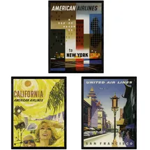 Nacnic Poster Set Mit 3 Weinleseblätter Us-Städte A4 Rahmenlos