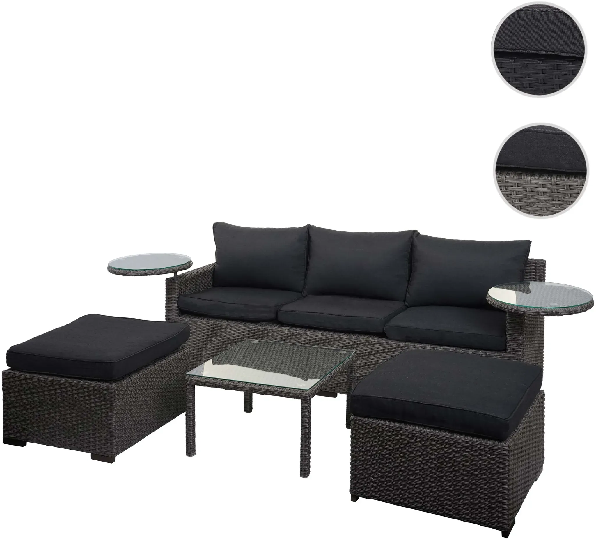 Poly-Rattan Garnitur HWC-J38, Garten-/Lounge-Set Sitzgruppe, Spun Poly halbrundes Rattan ~ grau, Kissen anthrazit