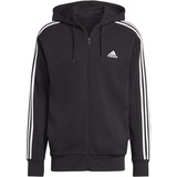 adidas Essentials French Terry 3-Stripes Full-Zip Hoodie, Black/White, XS