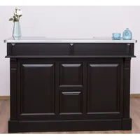 Casa Padrino Landhausstil Theke Schwarz / Silber 150 x 65 x H. 107 cm - Massivholz Thekentisch mit verzinkter Tischplatte - Barmöbel im Landhausstil