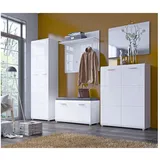 Lomadox Garderoben-Set 5-teilig mit Spiegel und Schuhbank weiß Hochglanz MALABO-129