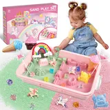 Weilim Sand Sandbox Set. Geschenke für Mädchen Einhorn Magic Spielsand Koffer. Strandwerkzeuge Sensorisch Sandspielzeug Zaubersand Einhorn für Kinder (Rosa)