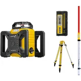Stabila Rotationslaser LAR 160, 7-Teil. Set, selbstnivellierend, hohe Nivelliergenauigkeit ± 0,1 mm/m, Wasser- + staubdicht IP 65, inkl. Set-Receiver, Baustativ, Nivellierlatte, stabilem Tragekoffer