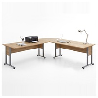 Lomadox Schreibtisch COLUMBUS-10, Büro-Winkelschreibtisch 160x160cm in Alteiche Nb. - : 240x75x240 cm beige|braun|weiß