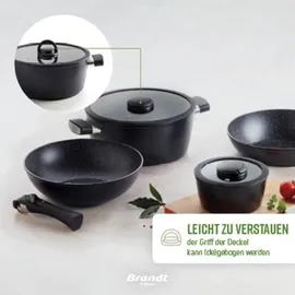 Qulinart Stapelbares Topfset aus Hochwertigem Aluminiumguss - 5 Teilig mit Abnehmbarem Griff