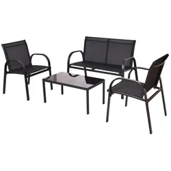 Gartengarnitur Metall Sithonia - Farbe: Schwarz - 4-teiliges Gartenmöbel Komplettset bestehend aus 2x Sessel