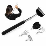 CareHabi Rückenkratzer Ausziehbar mit 5 Aufsätzen, Edelstahl Teleskopstab 16-64cm, Kratzhand zur Rückenmassage für Zuhause, Büro & Reise, Vatertagsgeschenk für Männer Papa