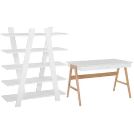 Beliani 2-tlg Büromöbel-Set ESCALANTE/SHESLAY in Weiß/Heller Holzfarbton | Gr.: onesize