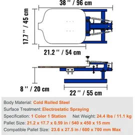 Vevor Siebdruckpresse T-Shirt Siebdruckmaschine 1 Farbe 1 Station, T-Shirtpresse, Hitzepresse Transferpresse Diy Ausrüstung Drucker, Textildruck