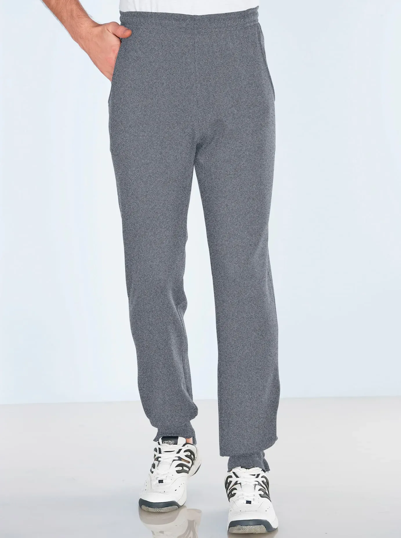 Jogginghose CLASSIC, Herren, Gr. 56, Normalgrößen, grau (anthrazit, meliert), 100% Baumwolle, 35% Polyester, 65% Baumwolle, meliert, unifarben, lang, Hosen Jogginghose