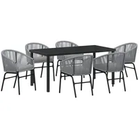 VidaXL 7-teiliges Garten-Esszimmer-Set Grau Poly Rattan