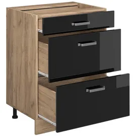 Vicco Küchenunterschrank Schwarz 60 cm mit Schubladen, ohne Arbeitsplatte