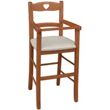 okaffarefatto Hochstuhl aus kirschfarbenem Holz mit gepolsterter Sitzfläche aus beigem Kunstleder