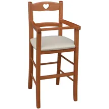 okaffarefatto Hochstuhl aus kirschfarbenem Holz mit gepolsterter Sitzfläche aus beigem Kunstleder