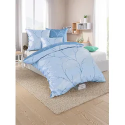 Bettwäsche WÄSCHEPUR Gr. 2, blau (mittelblau, bedruckt), B/L: 155cm x 200cm, 2-teilige Garnitur St., 2-teilige Garnitur St., Feinbiber, B/L: 80cm x 80cm, Feinbiber, 100% Baumwolle, Bettwäsche