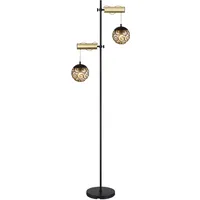 GLOBO Stehleuchte schwarz gold Wohnzimmerlampe Kugeln rauch Stehlampe Höhenverstellbar,