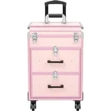 Kosmetikkoffer Trolley, Kosmetikkoffer Schminkkoffer mit 4 Rollen, Friseurkoffer Rollkoffer mit 2 Schubladen, bis zu 50kg, Friseurwerkzeug-Organizer für Haarschneiden, Make-up, Friseure (Rosa)