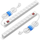 2er-Pack 10-Fach Steckdosenleiste überspannungsschutz, Mehrfachsteckdose Wandmontage Aluminium Steckerleiste mit Schaltern, Sewingvr Verlängerungskabel für Büro Zuhause, 1,8M Kabel, 3680W/16A, Weiß