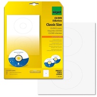 Sigel LA525 CD-/DVD-Etiketten selbstklebend, bedruckbar, weiß,