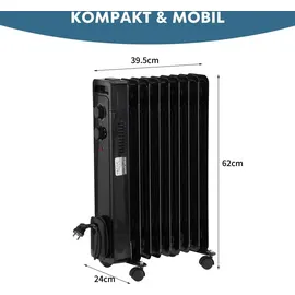 STAHLMANN Ölradiator ZR17 2000 Watt, Elektroheizung Energiesparend bis 40 qm Fläche, Heizung Elektrisch mit Thermostat und 3 Heizstufen, Elektrisches Heizgerät, Electric Heater Schwarz