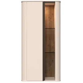 OTTO home Hängevitrine OTTO HOME "Rondo, Wandschrank, Schwebendes Design für modernen Wohnraum", beige (cashmere farbe), B:58cm H:117cm T:30cm, Glas, Holzwerkstoff, MDF, Schränke, UV lackiert, Soft Close Funktion, Beleuchtung, Wandmontage