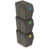Prosperplast Recycling-Eimer, Kunststoff, 3 Stück, Grau - 60L, 39x23x33 cm