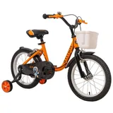 JOYSTAR Kinderfahrrad 14 16 Zoll Fahrrad geeignet für Kinder im Alter von 3-7, mit Stützrädern Korb Klingel Handbremsen, Kotflügel orange