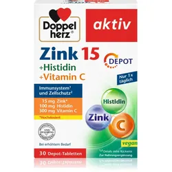 Doppelherz Zink 15 + Histidin + Vitamin C Tabletten zur Unterstützung des Immunsystems 30 TABL