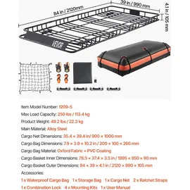 Vevor Dachgepäckträgerkorb 2120 x 990 x 105 mm