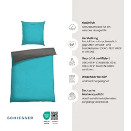 SCHIESSER Doubleface Renforcé türkis/anthrazit 155 x 220 cm + 80 x 80 cm