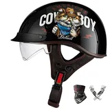 Smilfree Halbschalenhelm Mit ECE-Zulassung Vintage Motorradhelm Cruiser Chopper Scooter Helm Herren Retro Motorrad Halbhelm Damen Mofa Helm