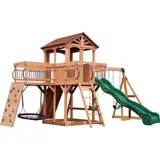 Backyard Discovery Sterling Point Spielturm aus Holz XXL | Spielplatz für Kinder mit Schaukeln / Sandkasten / Kletterwand / Nestschaukel | - Braun