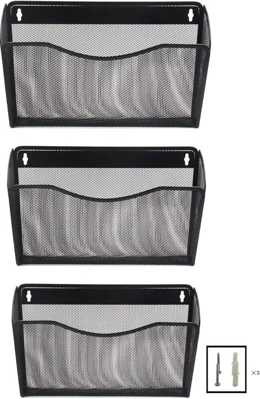 Senhoglb Wand-Mappe aus Metallgitter mit 3 Fächern, A4-Landschaft, Schwarz, Neujahr-Angebot, Top-Geschenkideen