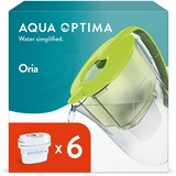 Aqua Optima Oria Wasserfilterkanne & 6 x 30 Tage Evolve+ Wasserfilterkartusche, 2,8 Liter Fassungsvermögen, zur Reduzierung von Mikroplastik, Chlor, Kalk und Verunreinigungen, Grün