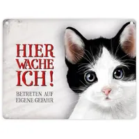 Trendaffe Metallschild mit Katze Motiv und Spruch: Betreten auf