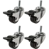 bowarepro Möbelrollen Klein 25mm Lenkrollen mit Bremse Rollen mit Gewinde M6 11kg pro Rolle Gummirollen Bodenschonend
