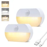YzzYzz LED-Nachtlicht, Bewegungsmelder, USB-Akku, 2er-Pack