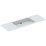 Geberit One Waschtisch schwebendes Design, ohne Hahnloch, Überlauf, verdeckt, weiß Keratect/Blende chrom gebürstet