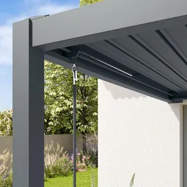 primeyard Terrassenüberdachung 3x4 m Aluminium-pfosten mit Lamellendach aus Stahl anthrazitfarbene Anbaupergola