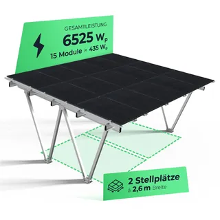 Solarway Double PKW Solar-Carport Gestell 6500 Watt - inkl. 15 Solarpanels und Regenrinne - Dach versiegelt wasserdicht