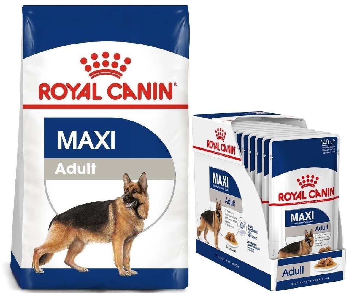 ROYAL CANIN Maxi Adult 15kg Trockenfutter für erwachsene Hunde bis 5 Jahre, große Rassen + Maxi Adult 10x140g (Mit Rabatt-Code ROYAL-5 erhalten Sie 5% Rabatt!)
