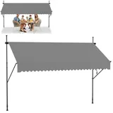 Froadp Klemmmarkise Markise Einziehbar Manuell Sonnenschutz Balkon Ohne Bohren UV-Schutz Wetterfest Höhenverstellbar Gelenkarmmarkise mit Handkurbel für Garten Terrasse (350x120cm, Hellgrau)