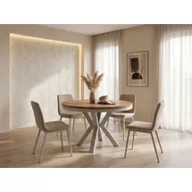 WFL GROUP Runder Ausziehbarer Esstisch 120 x 76 cm Craft Eiche braun